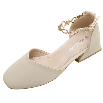 2022 Нови Летни Дамски Модни Бели Удобни Обувки от изкуствена кожа с остри пръсти На токчета за Дамски Летни Сладки Обувки на квадратен ток