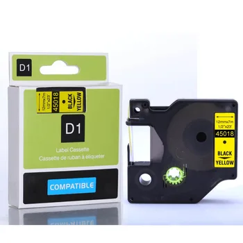 25шт 12 мм этикеточная лентата на касета 45018 за dymo LABEL MAKER 450D 12 Мм * 7 м черен цвят на жълт високо качество