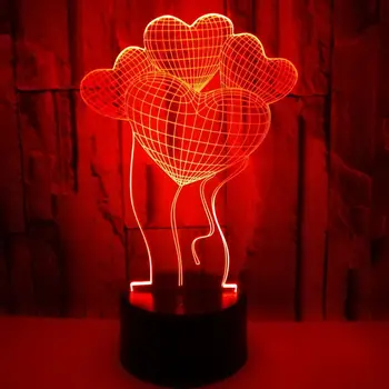 3D нощна светлина във формата на Сърца за Влюбени, Подаръци за Свети Валентин или рожден Ден, 3D лека нощ с Оптична илюзия, Цветни Начало декор