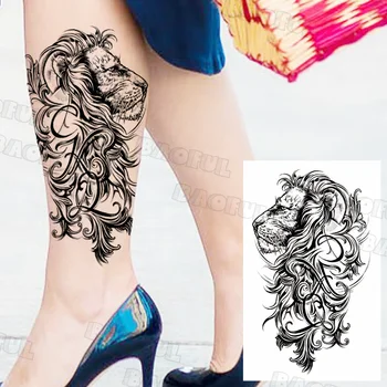 3D Черни Временни Татуировки На Гърдите на Лъв За Жени И Възрастни Мъже, Реалистични Черни Фалшиви Татуировки С Животни, Водоустойчив Татуировки, Боди арт
