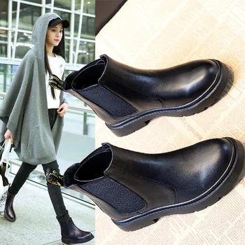 CICIYANG/дамски зимни обувки от естествена кожа, Големи Размери 41 42, женски ботильоны на меху, модни дамски обувки Челси в британски стил