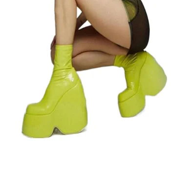 Dilalula/Нова тенденция женски ботильоны ярки цветове, зимни Дамски обувки, Модни дамски къси ботуши на висок ток, размер 42