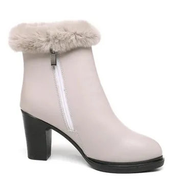 Hot нови 2022 г., висококачествени модни зимни дамски ботуши, обувки на висок ток, ботуши от естествена кожа, плюс кадифе топли зимни обувки, модерни обувки