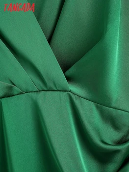 Tangada 2022-Секси Зелена Рокля с Пера, Винтажное Офис Женствена Мини рокля с Дълъг Ръкав CE50