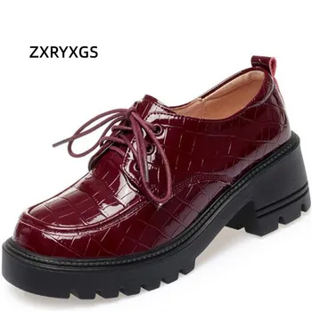 ZXRYXGS/2022 г., Висококачествени Обувки От лачена телешка кожа, Дамски Обувки На Висок Ток, по-Големи Размери, Нескользящая Тенденция Обувки в британския стил, Новост