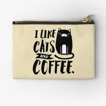 Аз обичам Котка и кафе на малки Торбички с цип, Чорапи, Косметичка, Монета, Ключ, Колан, Джоб, Дамска Чанта За Съхранение, Малък Портфейл, Мъжки тип Опаковка
