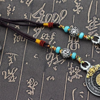 Античен Черно Сребърен Цвят Осем Триграмм Ключодържател Тибетски Будистки Зодиак Ракита Въже Висулка Мъжки Дамски Бижута Подаръци