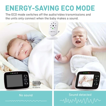 Безжична има бебе монитор, 3,5-инчов LCD дисплей, Детска Камера за нощно виждане, Двупосочна Аудио, Датчик за температура, ЕКО-Режим, Колыбельные