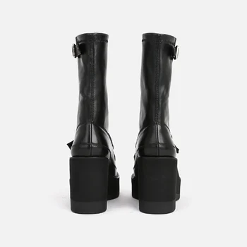 Дамски ботильоны MUMANI, новост 2022 година, естествена кожа, британски стил, слипоны на танкетке, обувки с кръгло бомбе, базова модерни обувки, дамски
