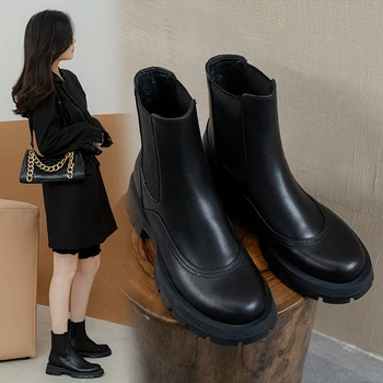 Дамски обувки ръчна изработка; колекция 2021 г.; Ботильоны на равна подметка от естествена кожа; сезон Есен; тъканни Удобни Ежедневни Обувки на Платформа