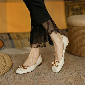 Дамски сандали на равна подметка, Без закопчалка с квадратни пръсти, ежедневни дамски Обувки в стил ретро, Дишащи Лоферы, Дамски Ежедневни Обувки
