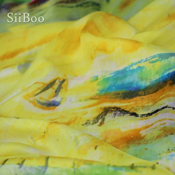 Дизайнерски жълта набивная коприна шифоновая плат за рокля от чиста коприна за шиене tela tejido 6 мм SP4276 безплатна доставка