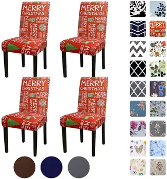 Комплект от 4 Еластични Сменяеми Миещи Коледна Украса, на Кратко Седалките за масата за хранене Столове, Защита за Столове за Трапезария, Калъф за Седалка