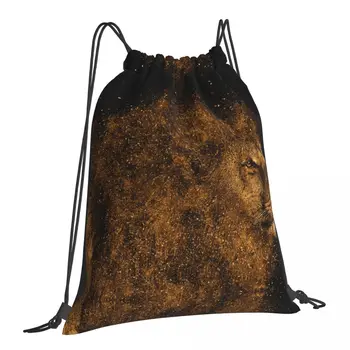 Лъв Златен Животни Изкуство Drawstring Чанти За Спортни Водоустойчиви За Съхранение Да Се Организира Пакет От Джоба Си Въже Чанта