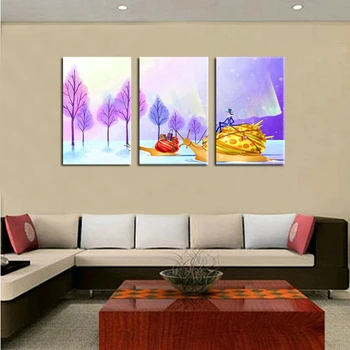 Модерна HD печат мультяшная живопис с маслени бои върху платно абстрактен лилаво пейзаж с дървета охлюви живопис с маслени бои украса за дома хол