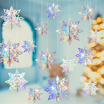 Преливащи Снежинки Банери Коледна Украса, Хартиени Гирлянди Зимата Нова Година Детски Душ Сватба, Рожден Ден Сияние
