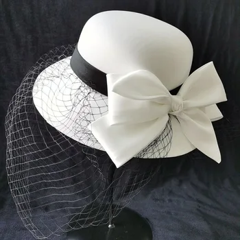 Сватбена цилиндър женски британски стил Хепбърн мода ретро лук на окото рожден ден на вечеря шапки