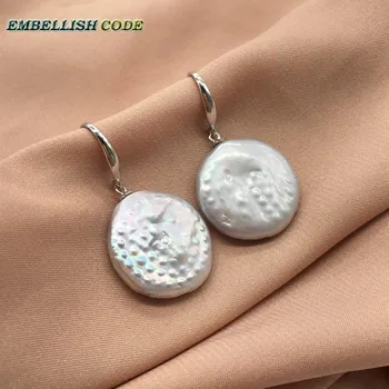 светло сив елегантен барок кеши перла кука висящи обици копчета монета форма на по-голям Безупречен естествени перли за жени