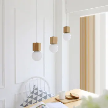 Съвременната простота LED E27 Дървен Окачен лампа Подобрения в дома Дървена декорация Окачен лампа