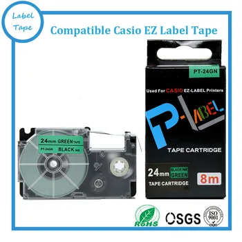 Черен на зелен XR-24GN 24 mm, за принтери на етикети EZ съвместими ленти за етикети PT-24GN