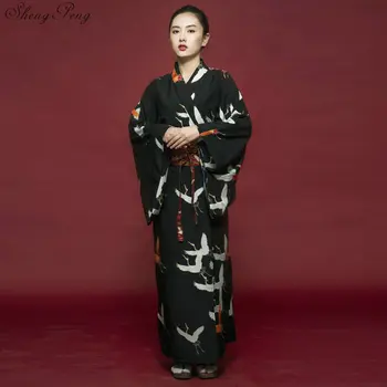Черно кимоно женски юката женски хаори Японски костюм на гейша оби японското кимоно традиционната рокля cosplay Q650